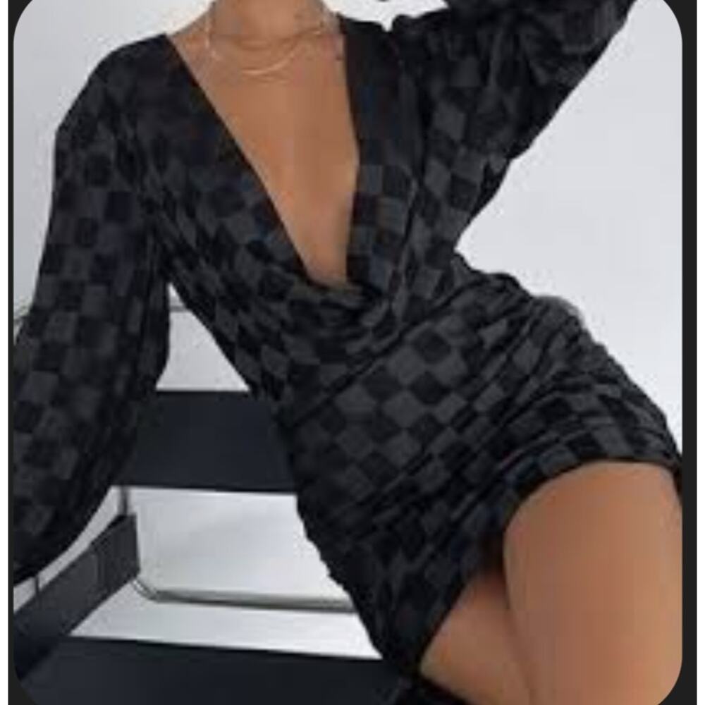 White Fox Boutique Black Checkered Mini Dress